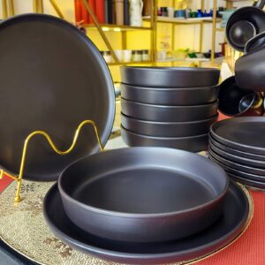Heavyweight big Black bowl 24 pcs dinner set